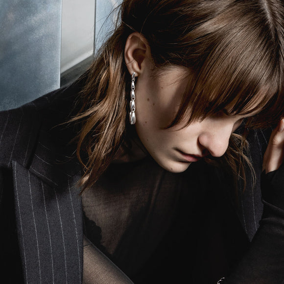 Georg Jensen Reflect Sterling Silver Graduated Links Long Drop Earrings