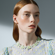 Georg Jensen Stine Goya Daisy Sterling Silver Green and White Enamel Necklace