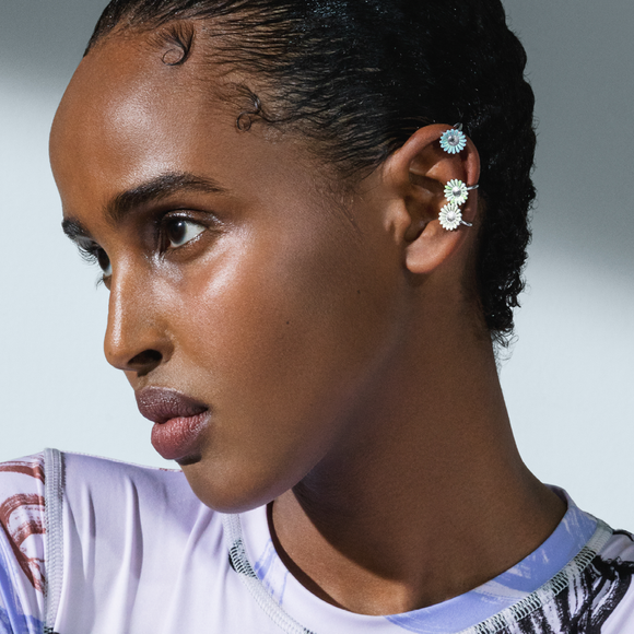 Georg Jensen Stine Goya Daisy Sterling Silver Green Single Ear Cuff