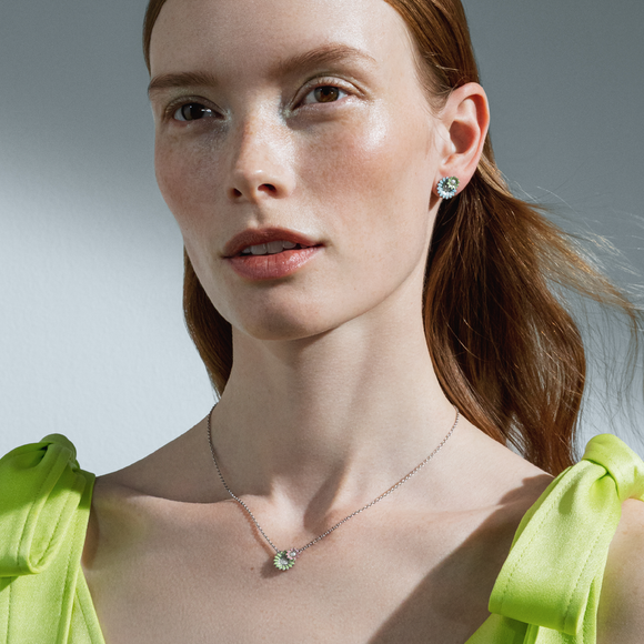 Georg Jensen Stine Goya Daisy Sterling Silver Green and Blue Enamel Stud Earrings