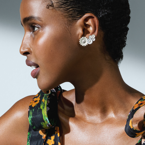 Georg Jensen Stine Goya Daisy Sterling White Enamel Medium Single Ear Cuff