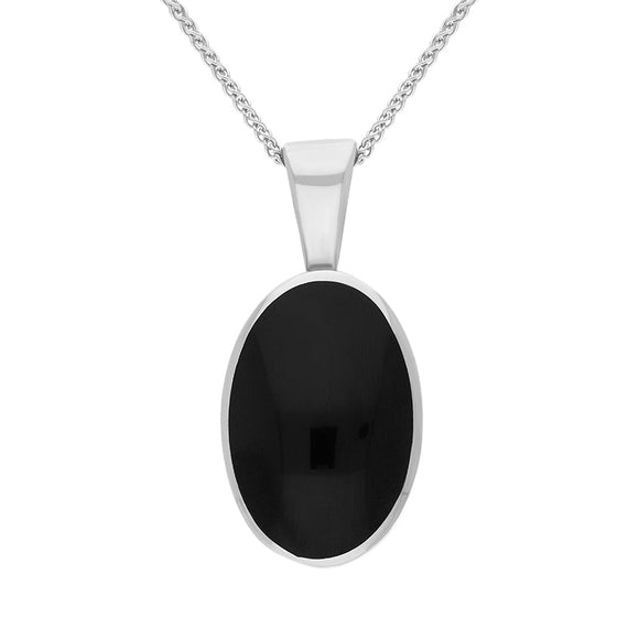 9ct White Gold Whitby Jet Oval Necklace. P019. 