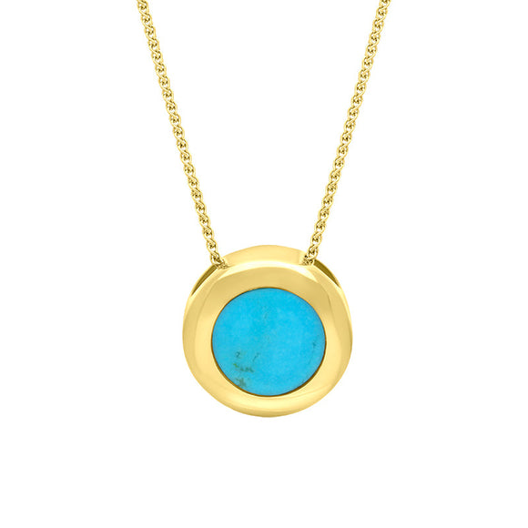 9ct Yellow Gold Turquoise Modern Framed Round Necklace