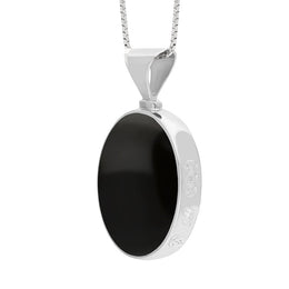18ct White Gold Blue John Whitby Jet Hallmark Double Sided Oval Necklace