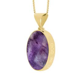 18ct Yellow Gold Blue John Mother of Pearl Hallmark Double Sided Oval Necklace