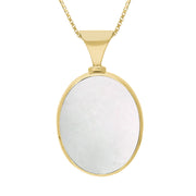 18ct Yellow Gold Whitby Jet Mother of Pearl Hallmark Double Sided Oval Necklace, P147_FH