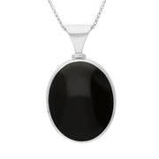 9ct White Gold Blue John Whitby Jet Hallmark Double Sided Oval Necklace