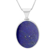 9ct White Gold Whitby Jet Lapis Lazuli Hallmark Double Sided Oval Necklace, P147_FH