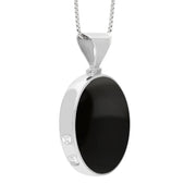 9ct White Gold Whitby Jet Malachite Hallmark Double Sided Oval Necklace