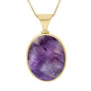 9ct Yellow Gold Blue John Whitby Jet Hallmark Double Sided Oval Necklace, P147_FH