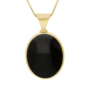 9ct Yellow Gold Blue John Whitby Jet Hallmark Double Sided Oval Necklace