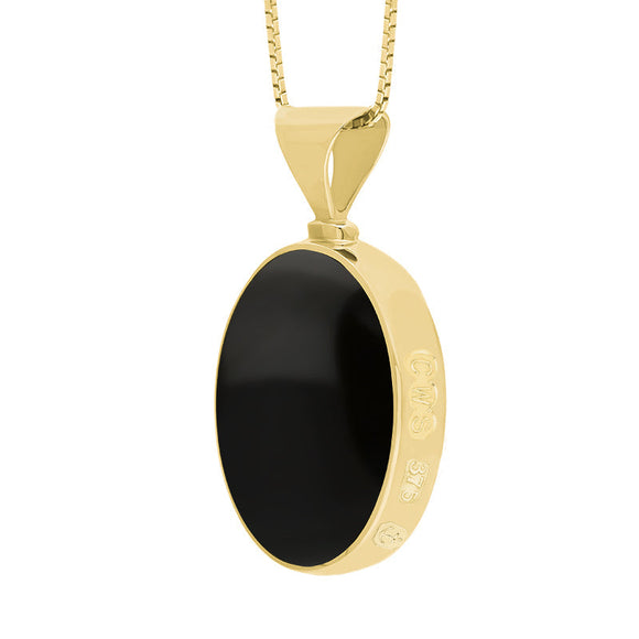 9ct Yellow Gold Whitby Jet Malachite Hallmark Double Sided Oval Necklace