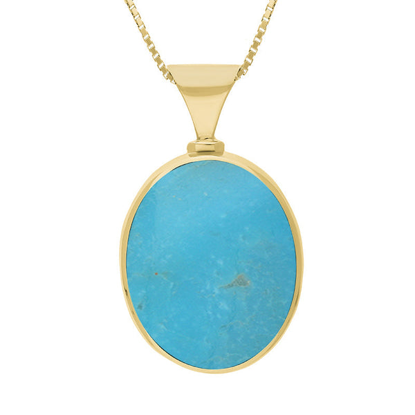 9ct Yellow Gold Whitby Jet Turquoise Hallmark Double Sided Oval Necklace, P147_FH