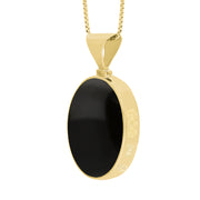 9ct Yellow Gold Whitby Jet Turquoise Hallmark Double Sided Oval Necklace