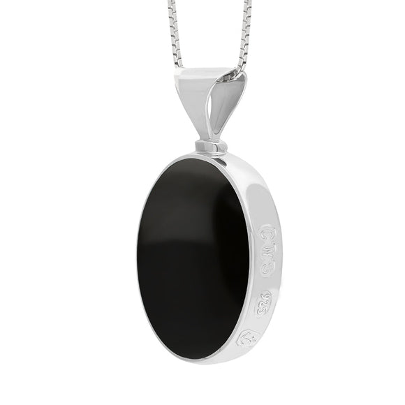 Sterling Silver Blue John Whitby Jet Hallmark Double Sided Oval Necklace
