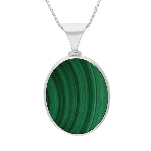 Sterling Silver Whitby Jet Malachite Hallmark Double Sided Oval Necklace, P147_FH