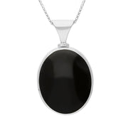 Sterling Silver Whitby Jet Mother of Pearl Hallmark Double Sided Oval Necklace