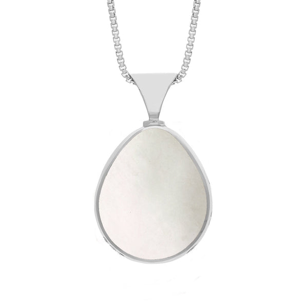 18ct White Gold Blue John Mother of Pearl Hallmark Double Sided Pear-shaped Necklace