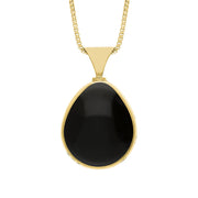 18ct Yellow Gold Whitby Jet Malachite Hallmark Double Sided Pear-shaped Necklace