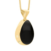 18ct Yellow Gold Whitby Jet Malachite Hallmark Double Sided Pear-shaped Necklace