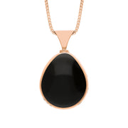 9ct Rose Gold Whitby Jet Turquoise Hallmark Double Sided Pear-shaped Necklace