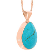 9ct Rose Gold Whitby Jet Turquoise Hallmark Double Sided Pear-shaped Necklace