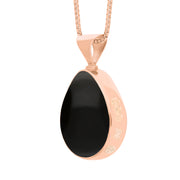 9ct Rose Gold Whitby Jet Mother of Pearl Hallmark Double Sided Pear-shaped Necklace