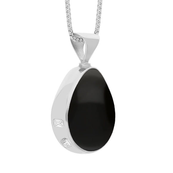 9ct White Gold Blue John Whitby Jet Hallmark Double Sided Pear-shaped Necklace