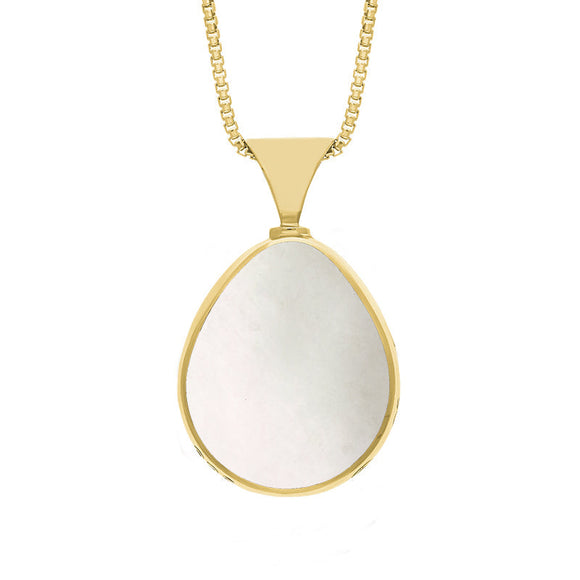 9ct Yellow Gold Blue John Mother of Pearl Hallmark Double Sided Pear-shaped Necklace, P148_FH