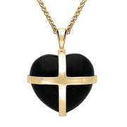 18ct Yellow Gold Whitby Jet Medium Cross Heart Necklace, P1543.