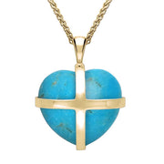 18ct Yellow Gold Turquoise Medium Cross Heart Necklace