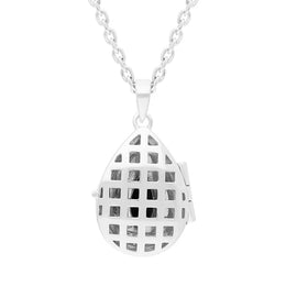 Sterling Silver Whitby Jet Pear Stone Pattern Edge Locket Necklace