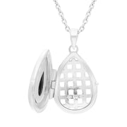 Sterling Silver Whitby Jet Pear Stone Pattern Edge Locket Necklace