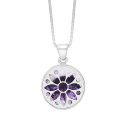 Sterling Silver 17mm Blue John Chatsworth Décor Round Sunflower Pendant