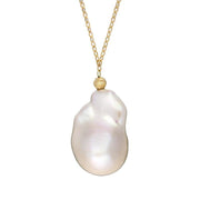 00177899 18ct Yellow Gold White Baroque Pearl Necklace, P3490C.