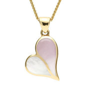 00033755  9ct Yellow Gold Pink and White Mother of Pearl Split Heart Necklace, P575.