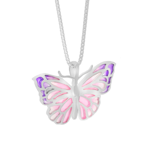 Sterling Silver Pink Enamel Butterfly Pendant