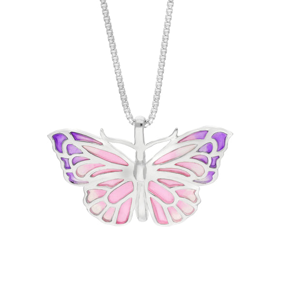 Sterling Silver Pink Enamel Butterfly Pendant