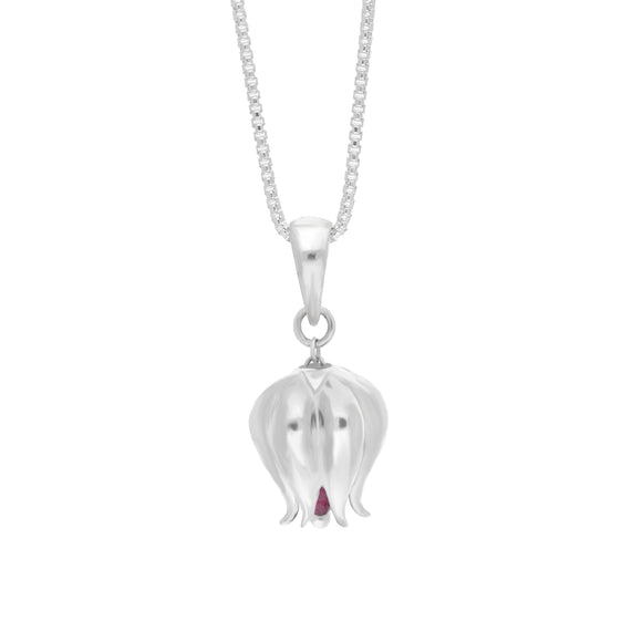 Sterling Silver and Garnet 3D Tulip With Bead Drop Pendant