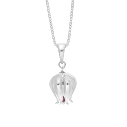 Sterling Silver and Garnet 3D Tulip With Bead Drop Pendant