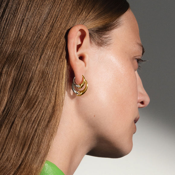 Georg Jensen Reflect 18ct Yellow Gold and Sterling Silver Large Hoop Earrings