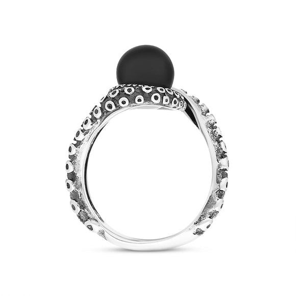 Sterling Silver Whitby Jet Bead Twist Tentacle Ring
