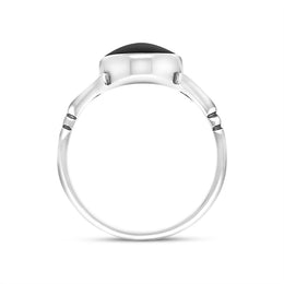 Sterling Silver Whitby Jet Heritage Oval Split Shoulder Ring