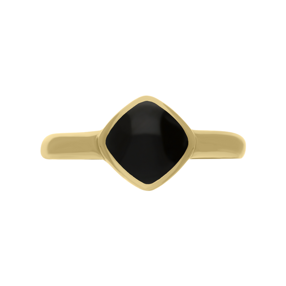 9ct Yellow Gold Whitby Jet Cushion Ring, R406.