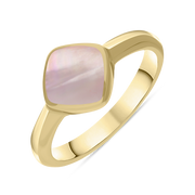 9ct Yellow Gold Pink Mother of Pearl Cushion Ring, R406.
