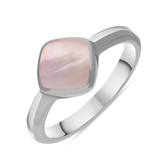 Sterling Silver Pink Mother of Pearl Cushion Ring, R406.