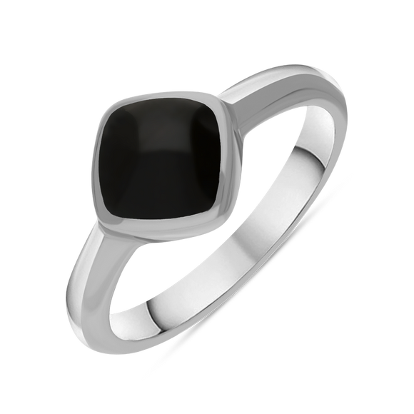 Sterling Silver Whitby Jet Cushion Ring, R406.