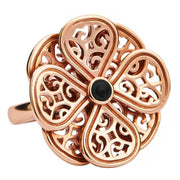 9ct Rose Gold Whitby Jet Flore Eight Petal Flower Ring R808
