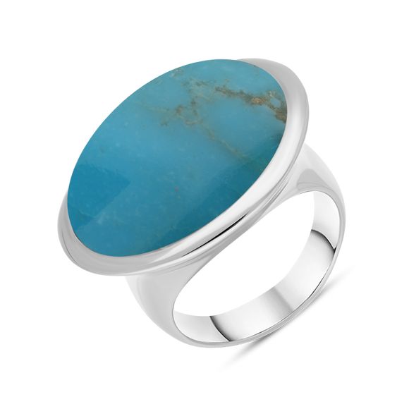 Sterling Silver Turquoise Wide Oval Flow Ring, R839.