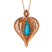 Rose Gold Vermeil Turquoise Flore Filigree Droplet Necklace P2330C